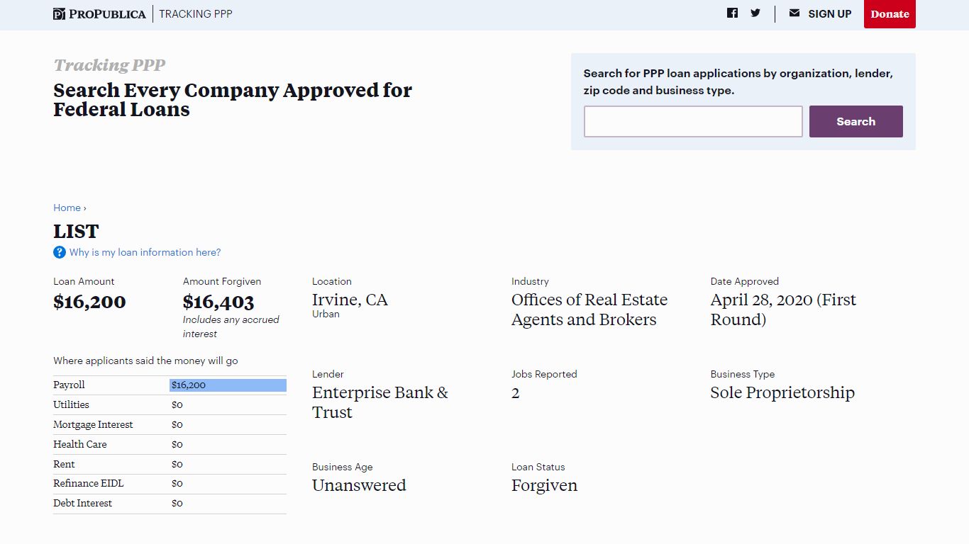 LIST - Tracking PPP - ProPublica